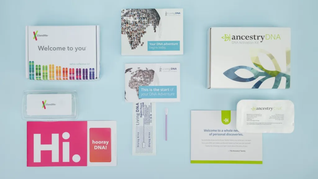 Several ancestry DNA kits arranged for comparison