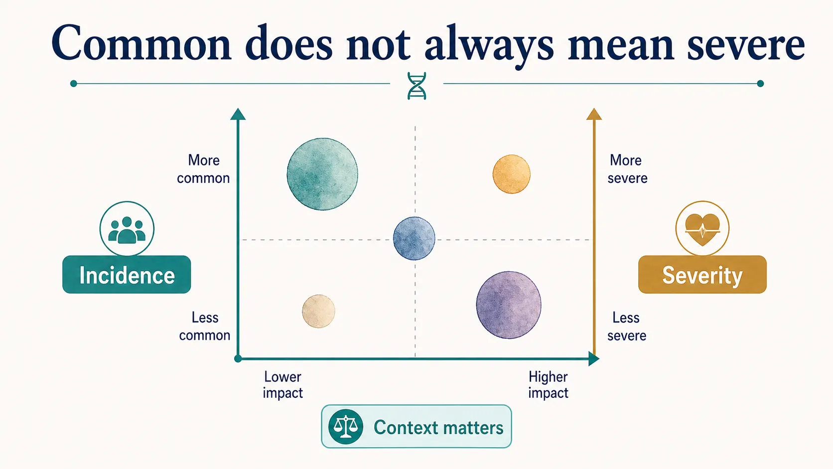 Genetic disorder incidence graphic showing incidence and severity as different ideas that need context.